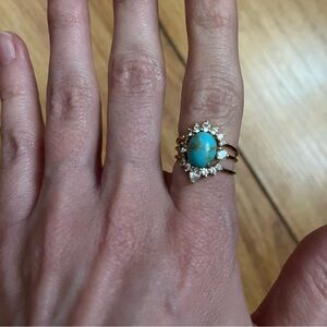 Anthropologie birthstone stacking Ring Set with faux December Turquoise